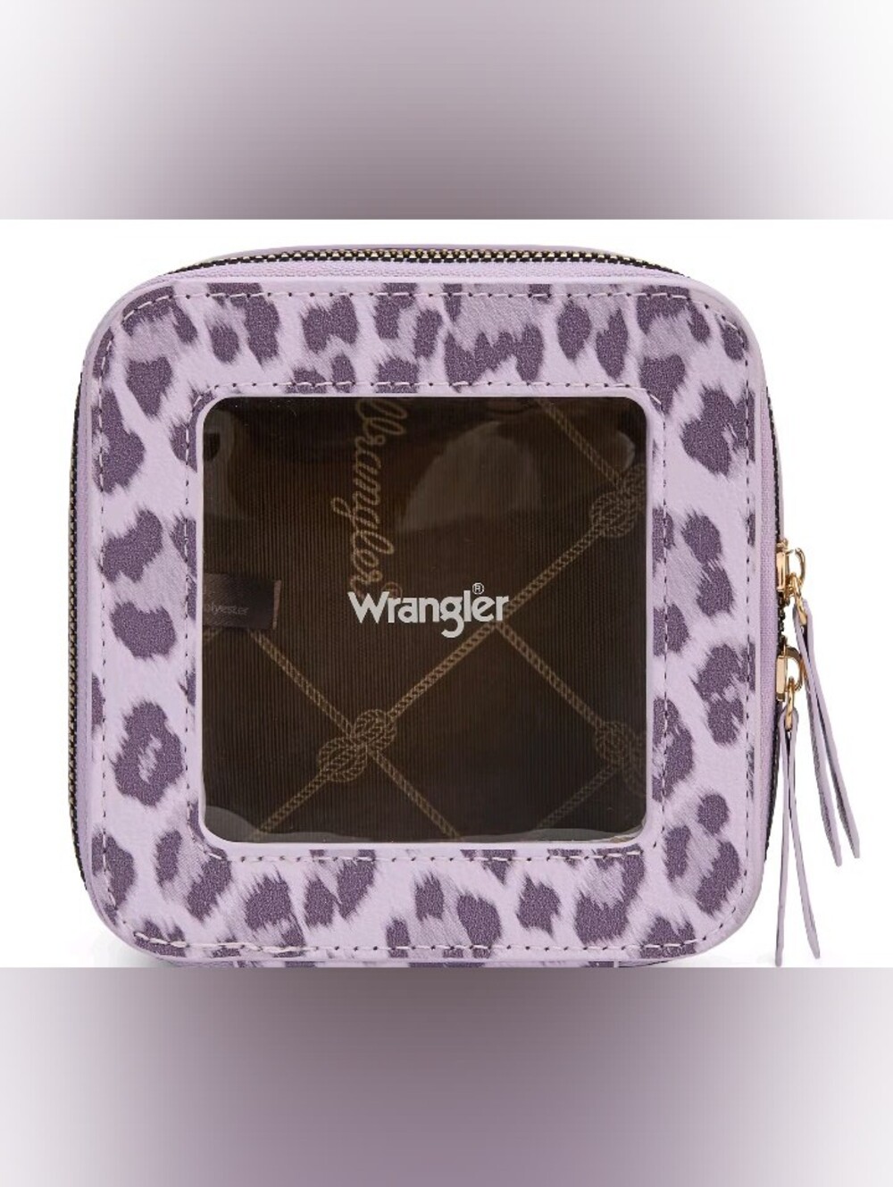 Wrangler Lavender Leopard Print Cosmetic Bag with Clear ID Window